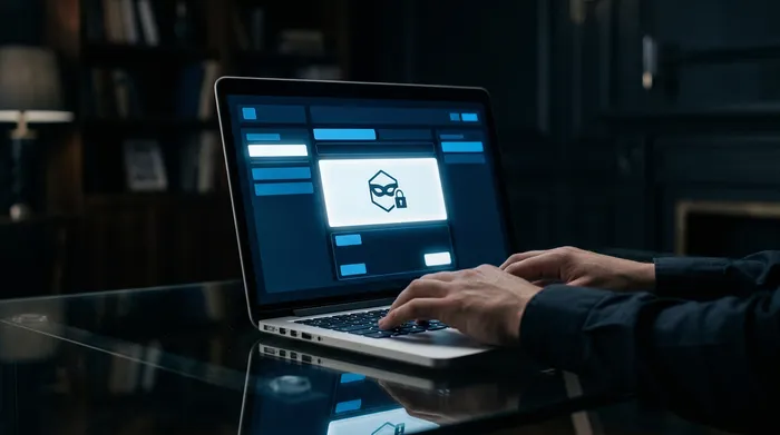 Two smartphones lying on a dark surface, connected by a digital link, displaying call icons and a user profile with messaging symbols.